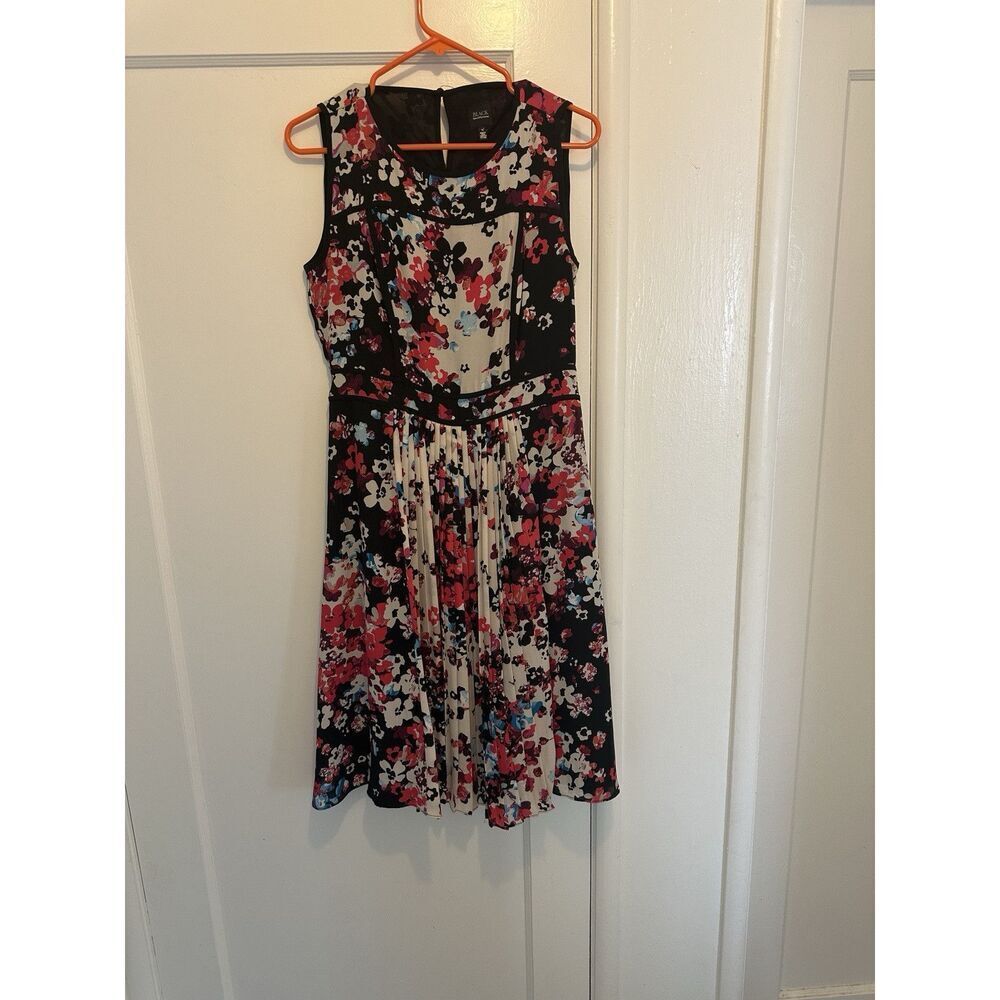 Saks Fifth Avenue Floral Dress Sz 10 Sleeveless Midi Black Lined Flowy Wedding